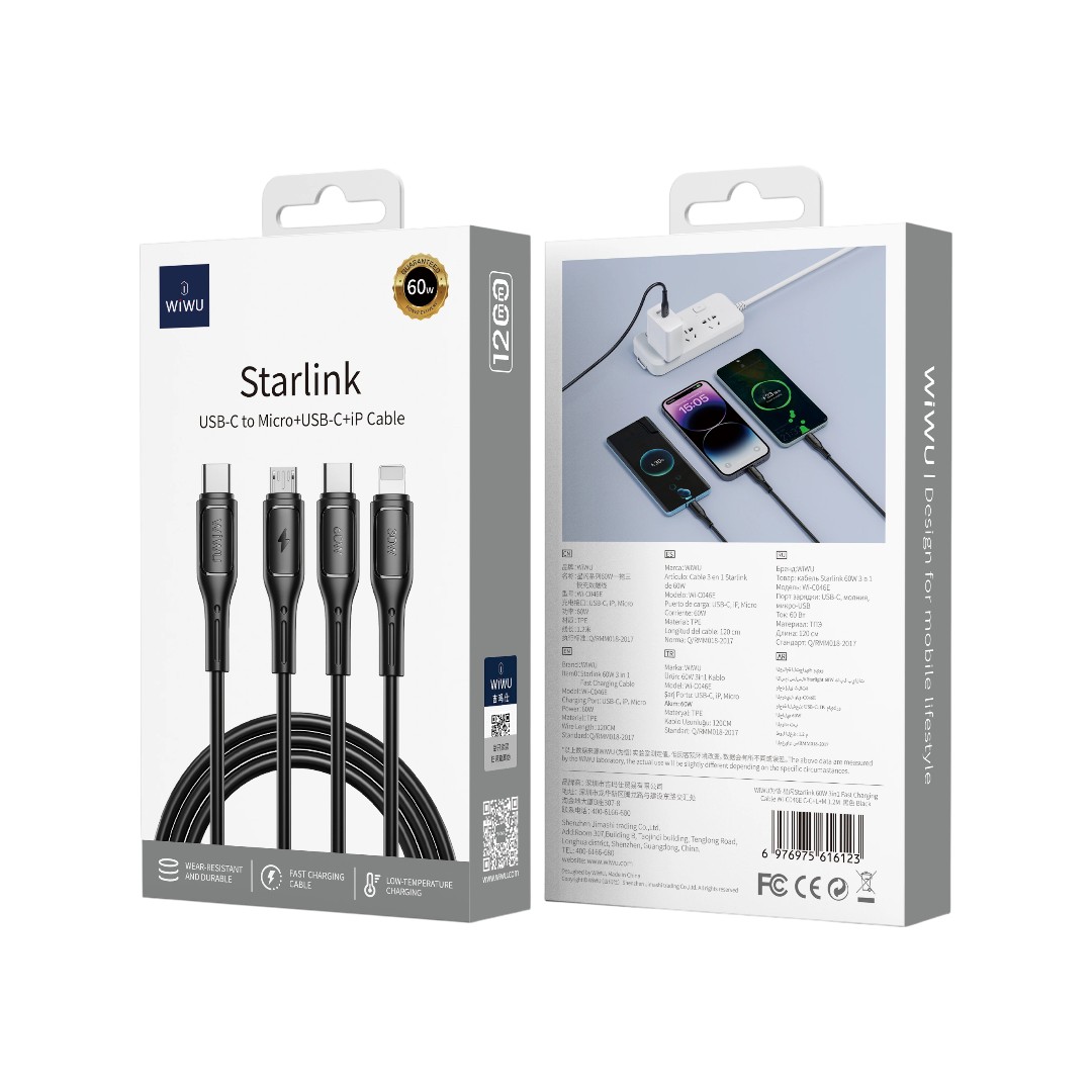 WiWU Starlink 3in1 Cable A To C+L+M